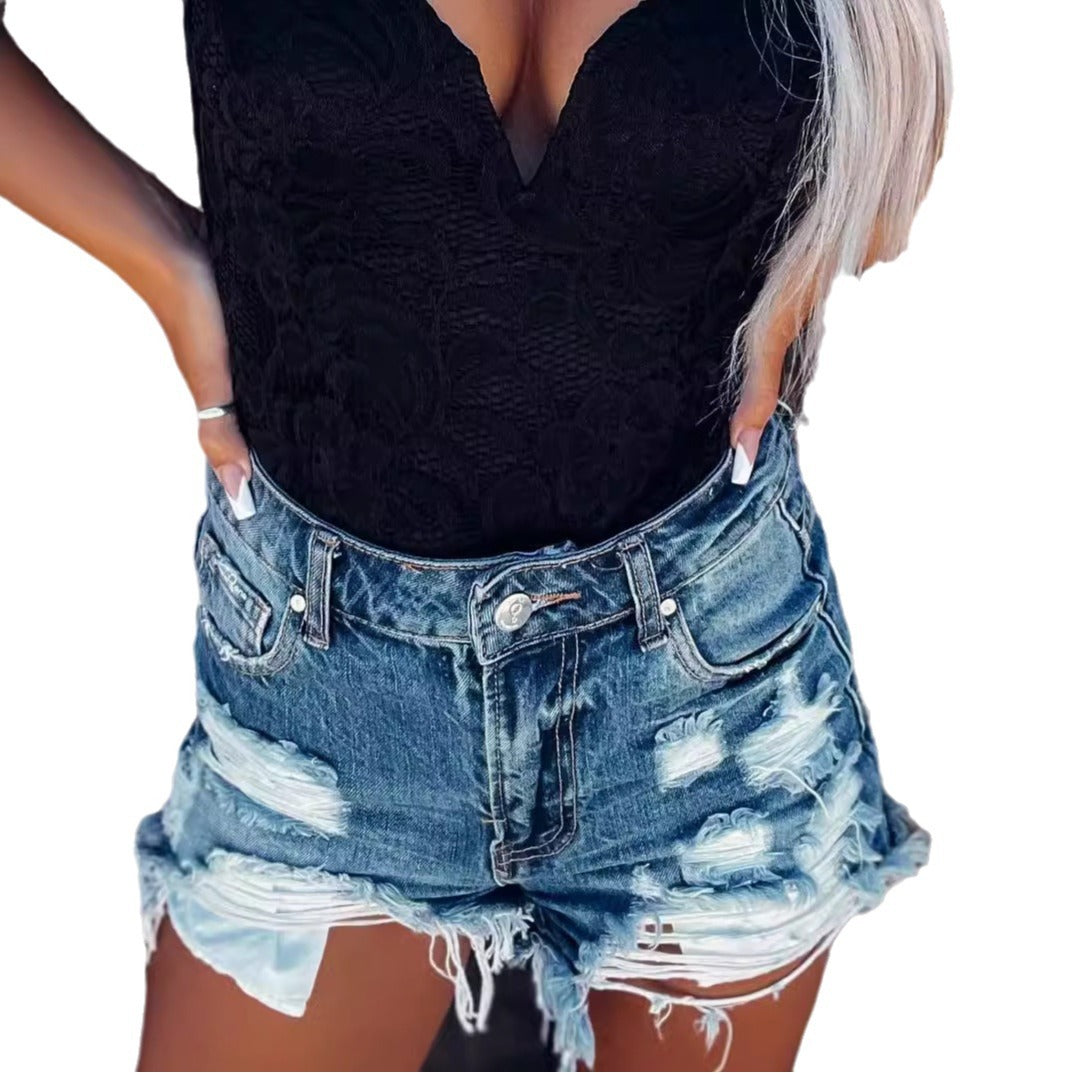 Ripped Denim Shorts Personalized Washed Women nyaabs.com