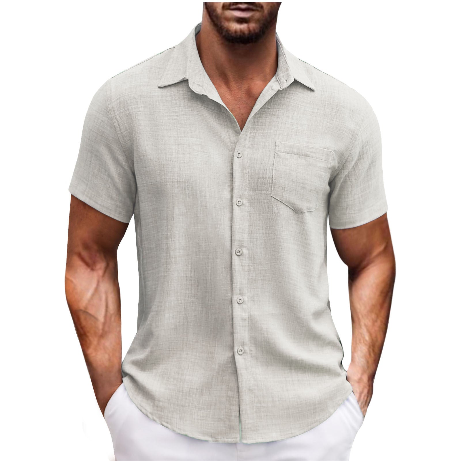 Men's Lapel Pocket Short Sleeve Casual Shirt nyaabs.com