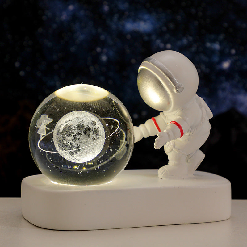 Glowing Planetary Galaxy Astronaut Crystal Ball Night Lights USB Power Warm Bedside Light Brithday Gift Night Lamp - Nyaabs