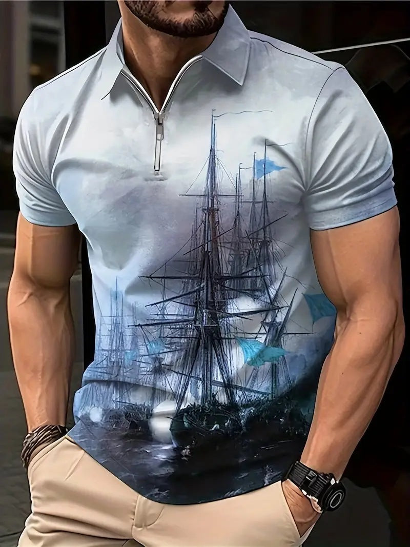 Men's Print Breathable Fashion Polo Shirt Top - Nyaabs