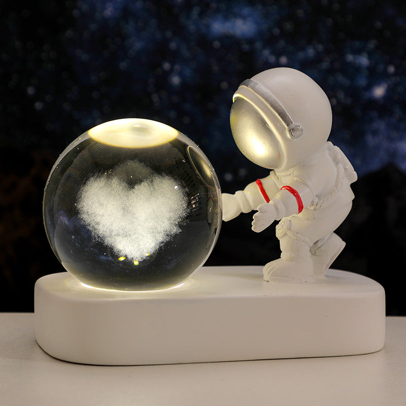 Glowing Planetary Galaxy Astronaut Crystal Ball Night Lights USB Power Warm Bedside Light Brithday Gift Night Lamp - Nyaabs