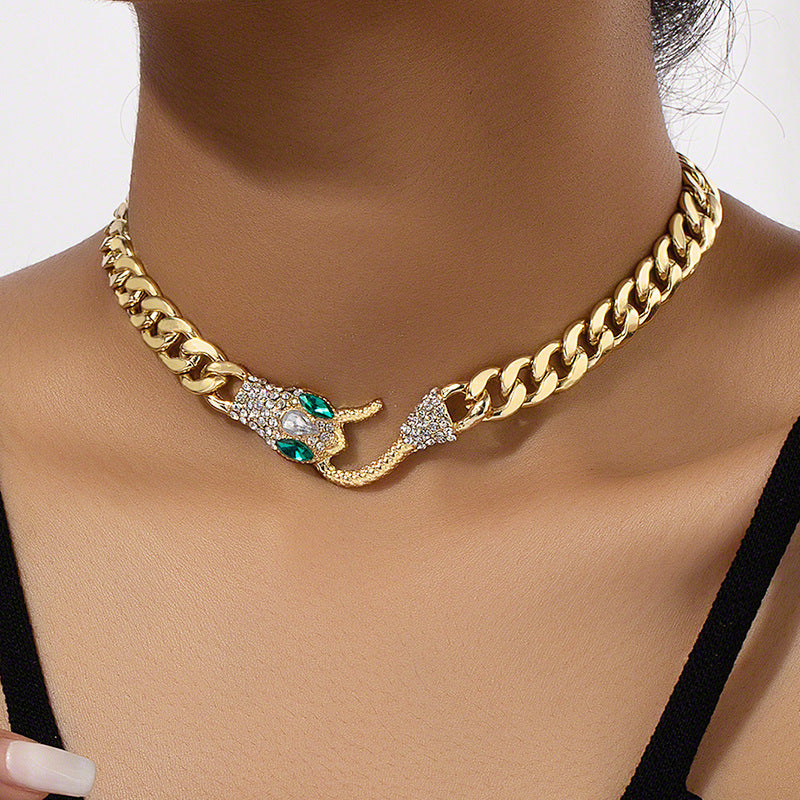 European And American Snake-shaped Metal Chain Necklace Clavicle Chain Ins Hip Hop - Nyaabs