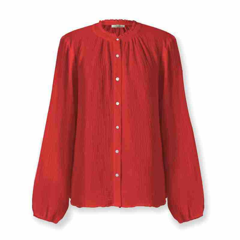 Cotton Stand Collar Ruffled Long Sleeve Shirt Lantern Sleeve nyaabs.com