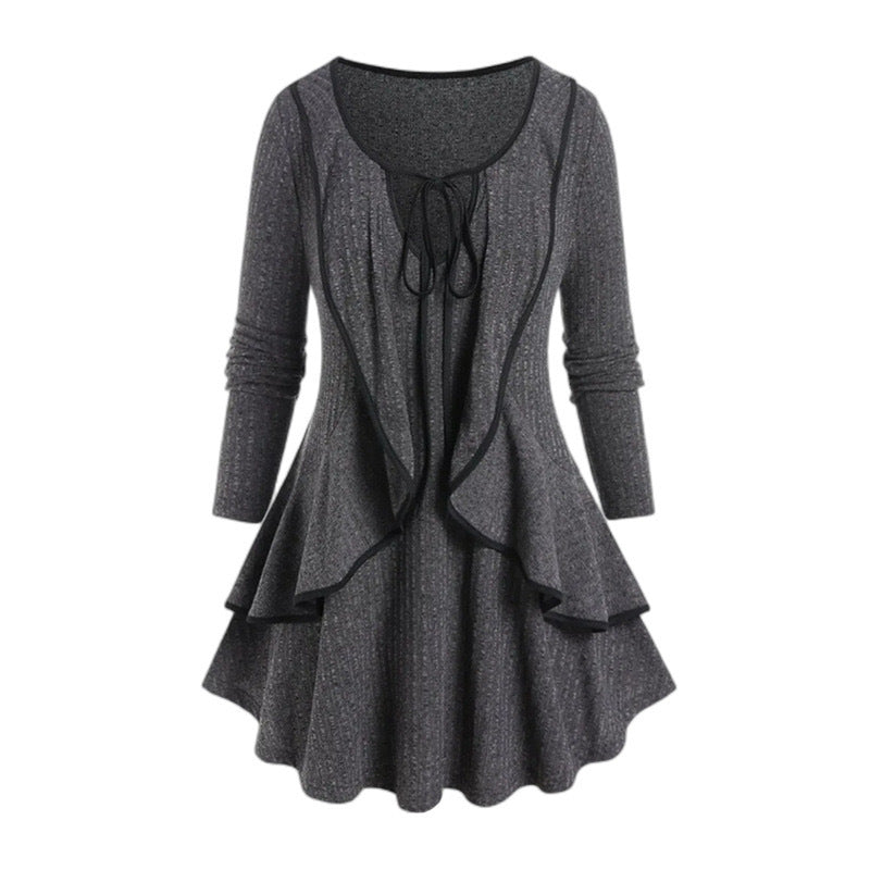 V-neck Lace-up Ruffled Temperament Commute Casual Long-sleeved Top nyaabs.com