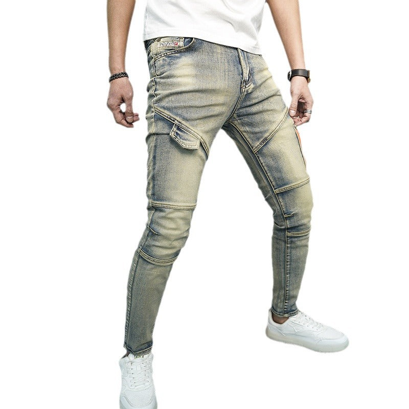 Spring And Summer All-matching Elastic Stitching Skinny Fashion And Handsome Zipper Decorations Men's Jeans - Nyaabs