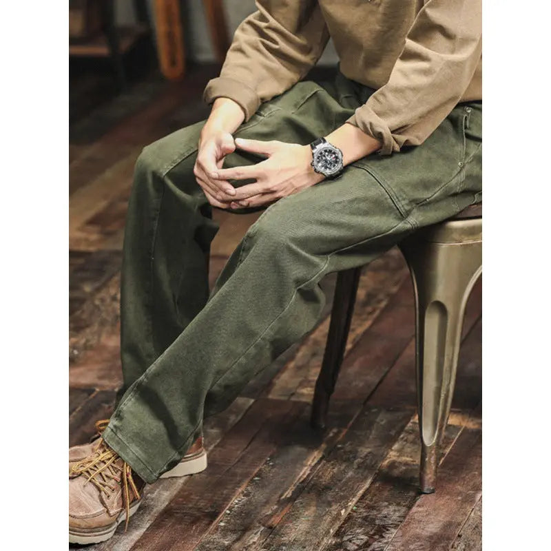 Retro Army Green Casual Pants Men's Loose Straight Cargo Pants - Nyaabs