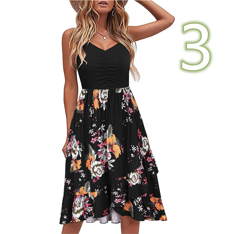 Strap Stitching Printing Irregular Tube Top Boho Dress nyaabs.com