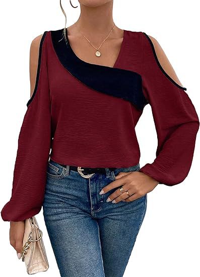 Off-the-shoulder Stitching Pullover Diagonal Collar Long Sleeve Loose Shirt nyaabs.com