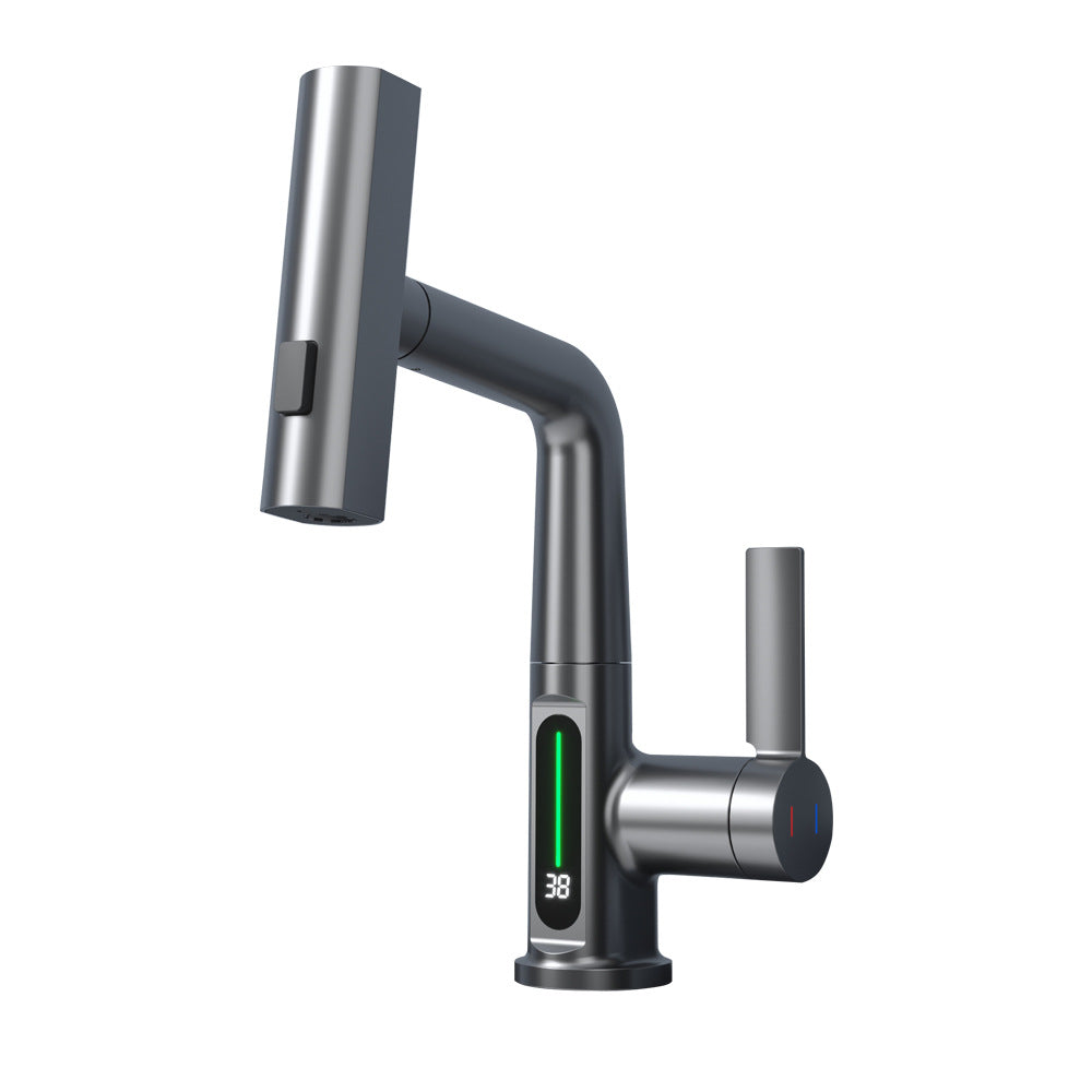 Intelligent Digital Display Faucet Pull-out Basin Faucet Temperature Digital Display Rotation nyaabs.com