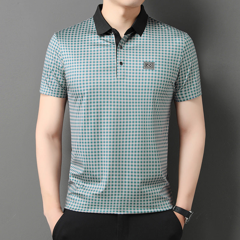 2023 summer new men's young and middle-aged lapel seamless breathable business fashion trend short-sleeved T-shirt POLO shirt - Nyaabs