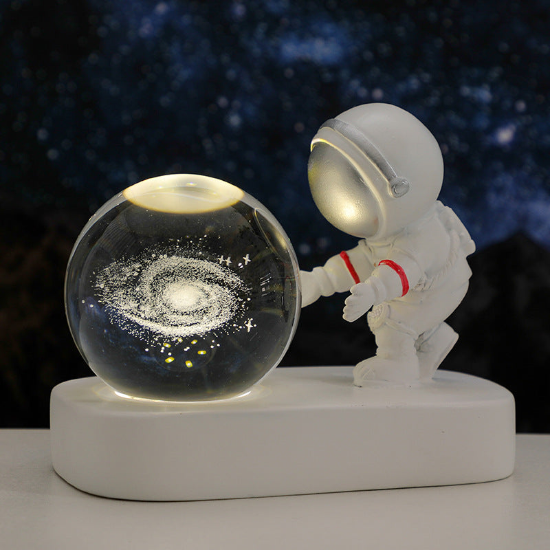 Glowing Planetary Galaxy Astronaut Crystal Ball Night Lights USB Power Warm Bedside Light Brithday Gift Night Lamp - Nyaabs