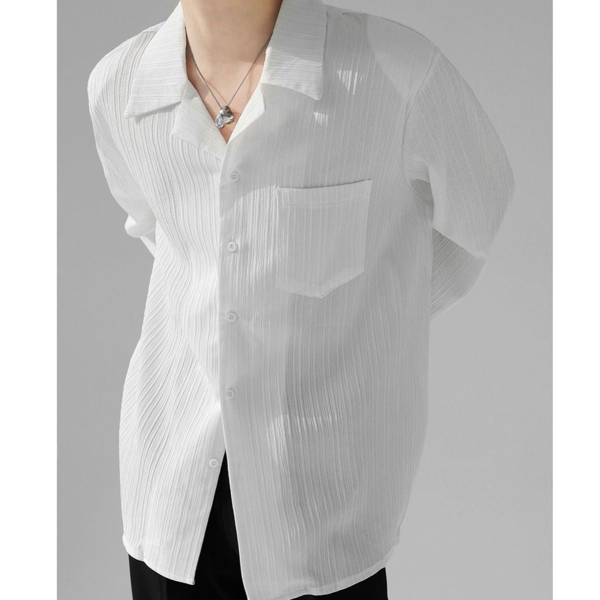 Draping Cuban Collar Loose Shirt All-match Texture nyaabs.com