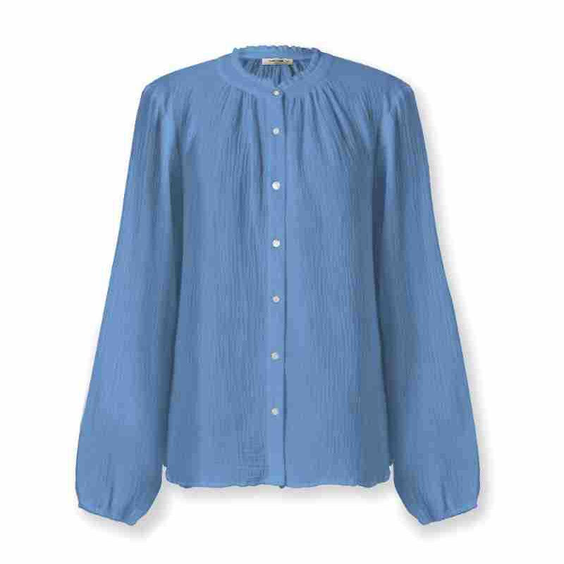 Cotton Stand Collar Ruffled Long Sleeve Shirt Lantern Sleeve nyaabs.com