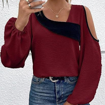 Off-the-shoulder Stitching Pullover Diagonal Collar Long Sleeve Loose Shirt nyaabs.com