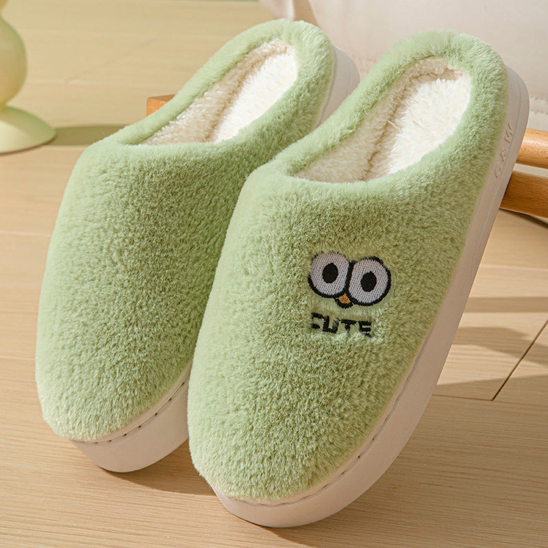 Cute Cartoon Big-eyes Slippers For Couples Winter Warm Non-slip Floor Bedroom Slipper Home Men And Women House Shoes - Nyaabs