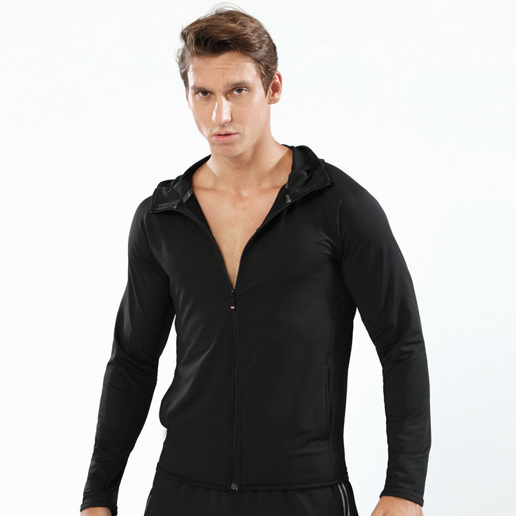 Long Zipper Hooded Hooded Sports Jacket Men's Workout Wear Training Running - Nyaabs