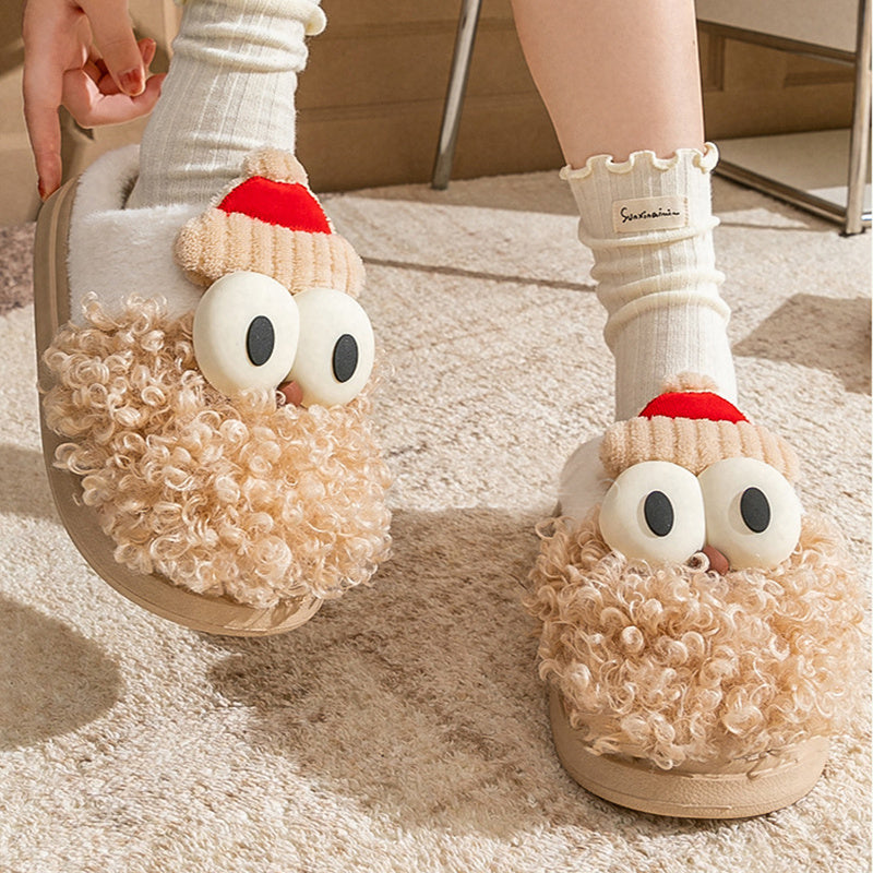 Cartoon Bearded Santa Claus Slippers Home Warm Non-slip Plush   Cotton Shoes Christmas Couple Floor Bedroom Slipper Women Men - Nyaabs