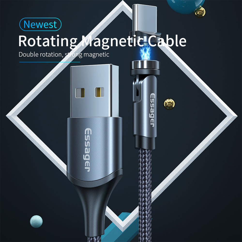 Essager Rotate Magnetic Cable 360 Degree USB Type C Charging Cable Fast Charging Magnet Charger 540 Rotate Micro Magnetic Cable nyaabs.com