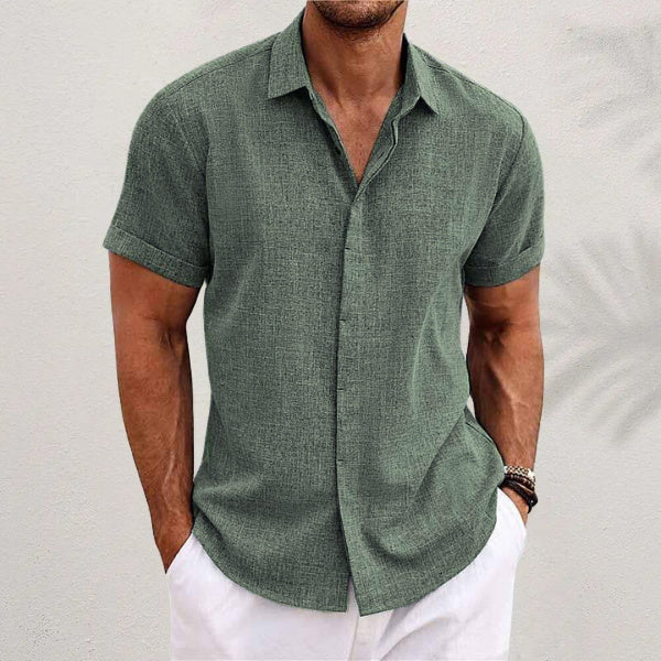 Men's Solid Color Loose Linen Short-sleeved T-shirt - Nyaabs