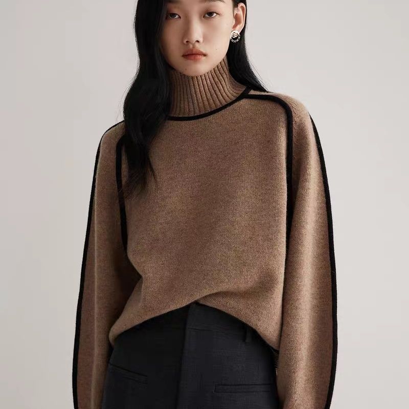 Autumn And Winter Half Turtleneck Three-dimensional Casual Loose Pullover Knitted Sweater Fashion Knit Top Outerwear - Nyaabs