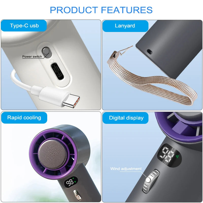 Portable Handheld Turbo Fan Cooling Semiconductor Refrigeration 3000mAh Battery Wind Speeds Adjustable Mini Personal Fan - Nyaabs