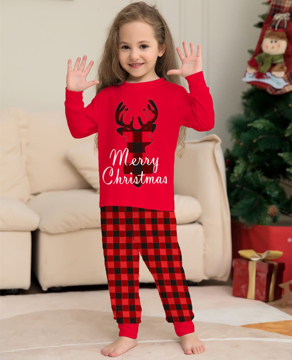 Christmas Family Matching Pajamas Set Christmas Holiday PJs Elk Top Pants Set Pajamas For Family Mom Dad Kids Baby - Nyaabs