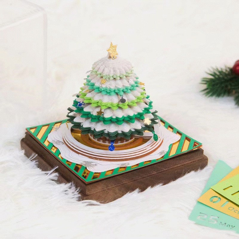 Christmas Tree 3D Three-dimensional Note Book Paper Carving Decor Memo Birthday Calendar Treehouse Office Notepad Gift Note - Nyaabs