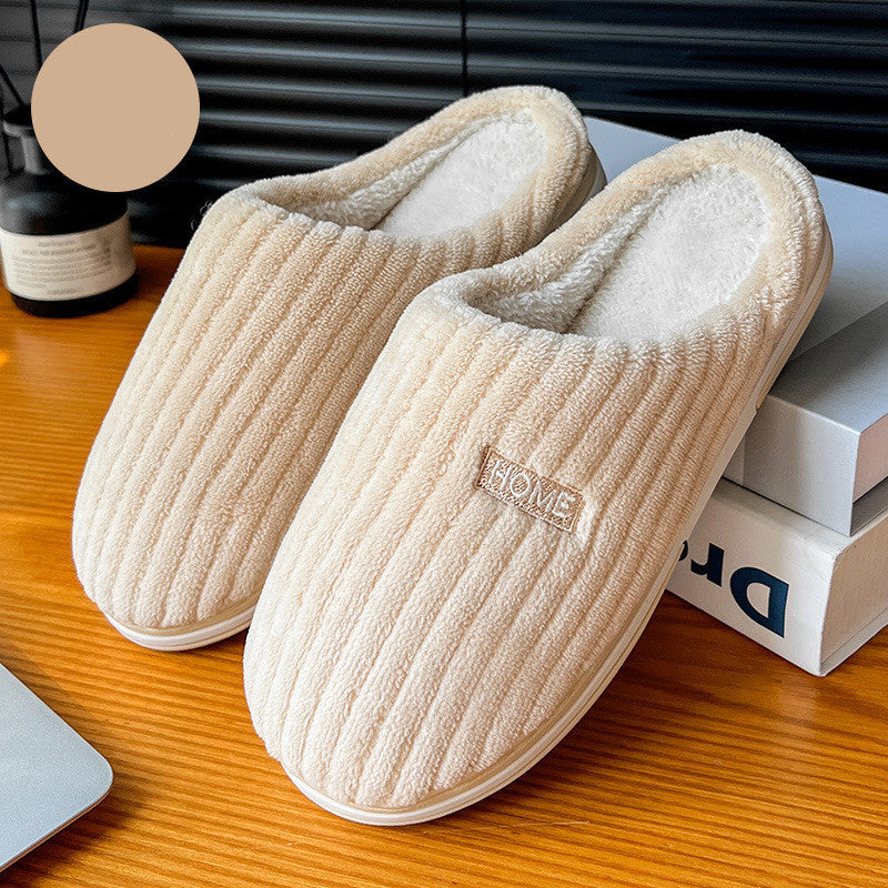 Solid Color Simple Cotton Slippers Winter Non-slip Home Warm Plush Slippers Household Indoor Couple Women's House Shoes - Nyaabs