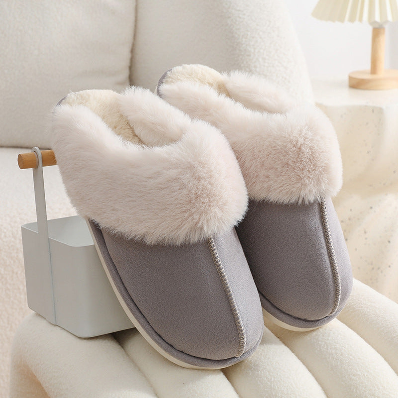 Winter Warm Plush Home Slippers Indoor Fur Slippers Women Soft Lined Cotton Shoes Comfy Non-Slip Bedroom Fuzzy House Shoes Women Couple - Nyaabs