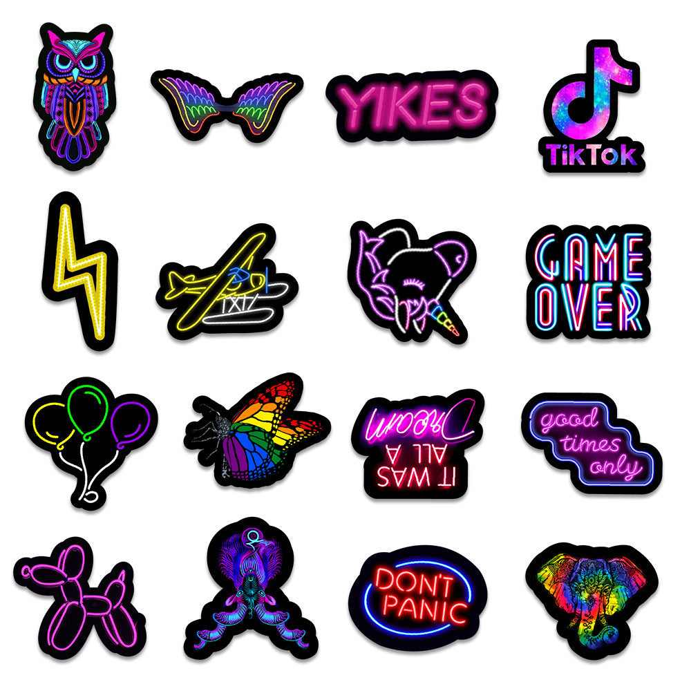 50 New Neon Stickers Car Trunk Phone Water Cup Decoration Stickers - Nyaabs