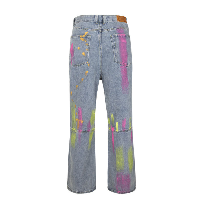 American Style Retro Street Hip Hop Graffiti Printing Loose Jeans For Men And Women - Nyaabs