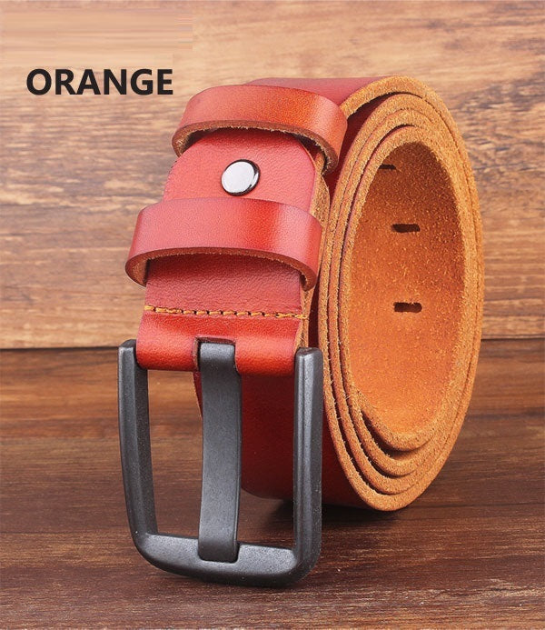 Leather Head Layer Pure Cowhide Wide Pin Buckle Belt - Nyaabs