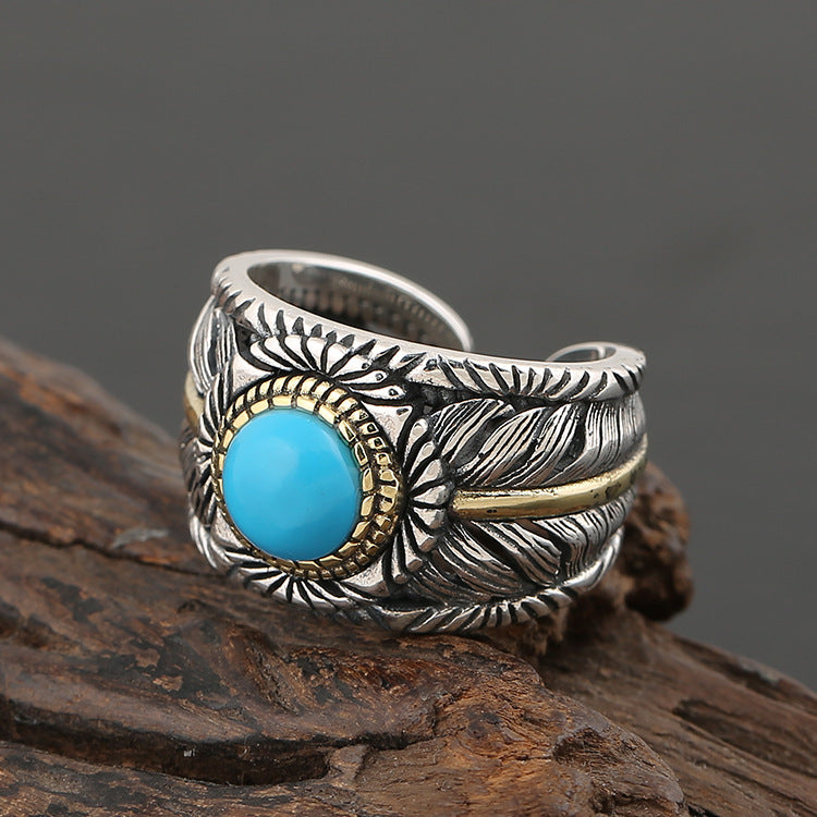 Personality Fashion Turquoise Feather Ring Men Exaggerated - Nyaabs