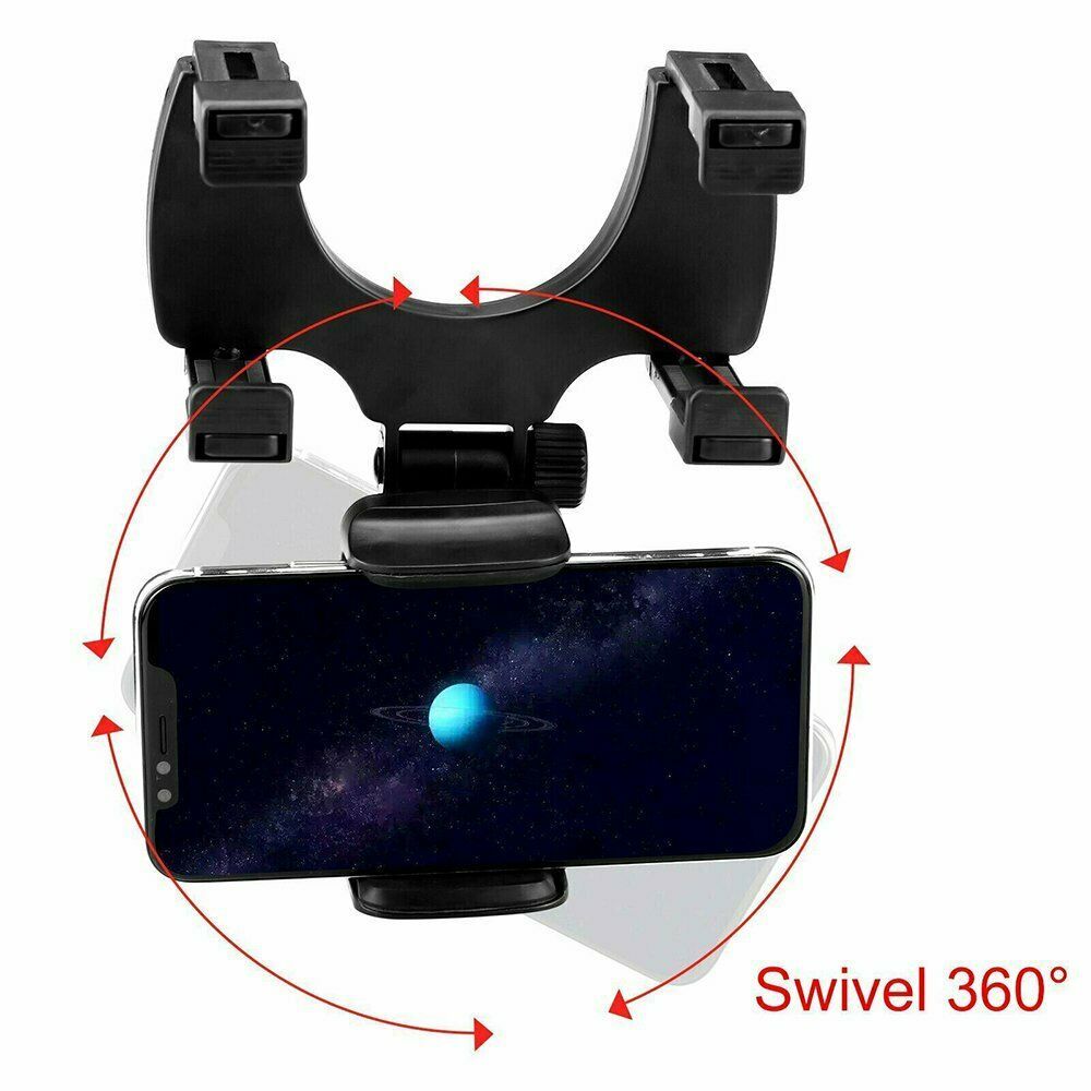 Universal Car Rear View Mirror Mount Stand GPS Cell Phone Holder 360 Rotation - Nyaabs