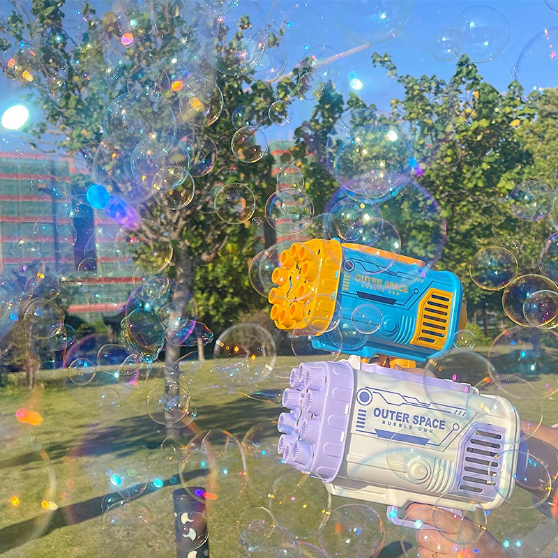 Bubble Gun Rocket 69 Holes Soap Bubbles Machine Gun Shape Automatic Blower With Light Toys For Kids Pomperos - Nyaabs