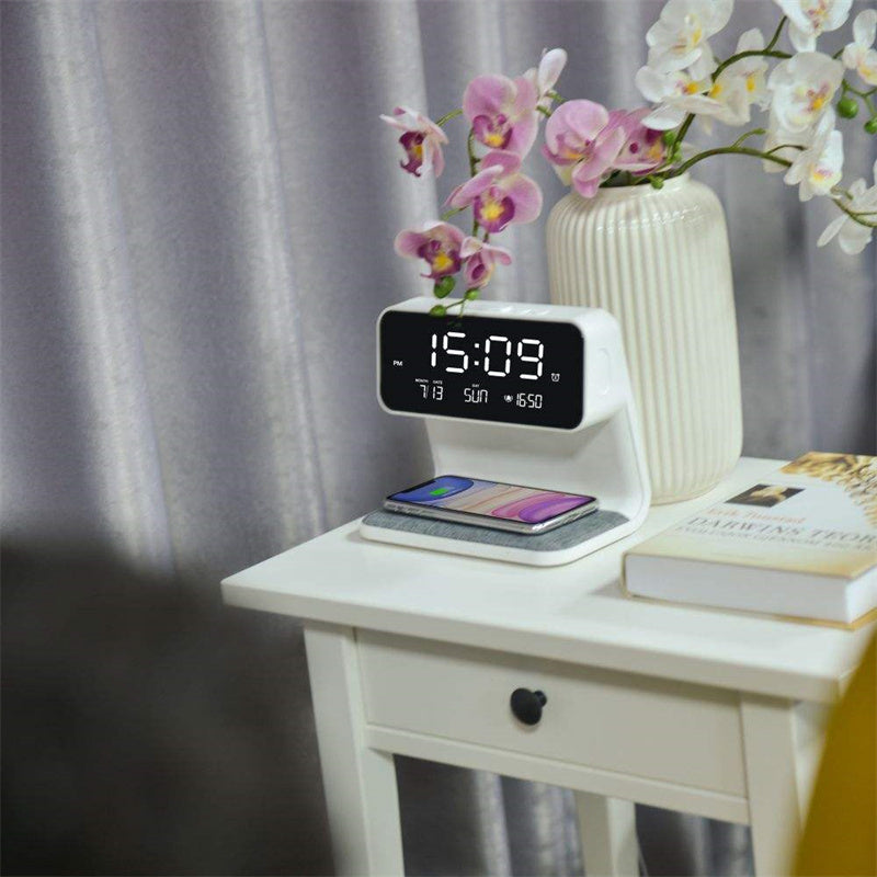 Creative 3 In 1 Bedside Lamp Wireless Charging LCD Screen Alarm Clock  Wireless Phone Charger nyaabs.com