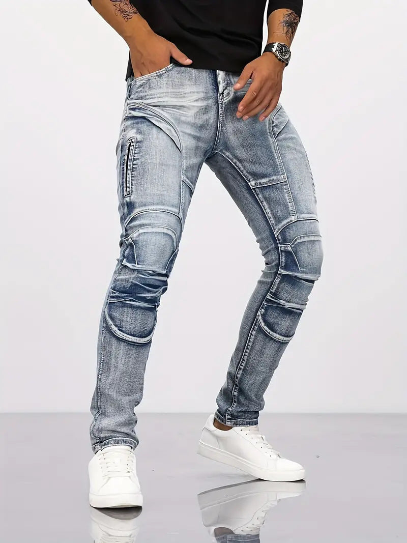 Retro Casual Stretch Motorcycle Jeans For Men - Nyaabs