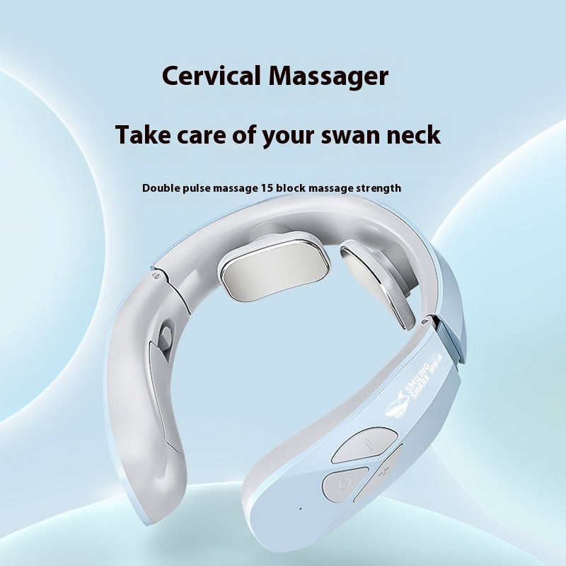 Electric Neck Massager EMS Pulse Rechargeable USB Cervical Traction Therapy Massage Stimulator Pain Relief Heating Function - Nyaabs