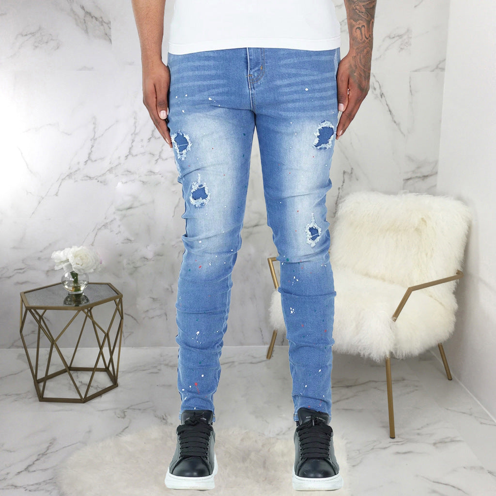 Fashion Trendy Splash-ink Skinny Men's Jeans - Nyaabs