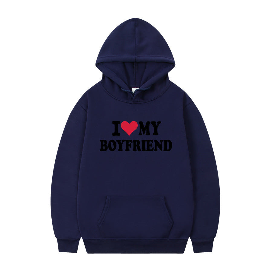 I Love My Boyfriend Print Hoodie Sweatshirt Pullover - Nyaabs