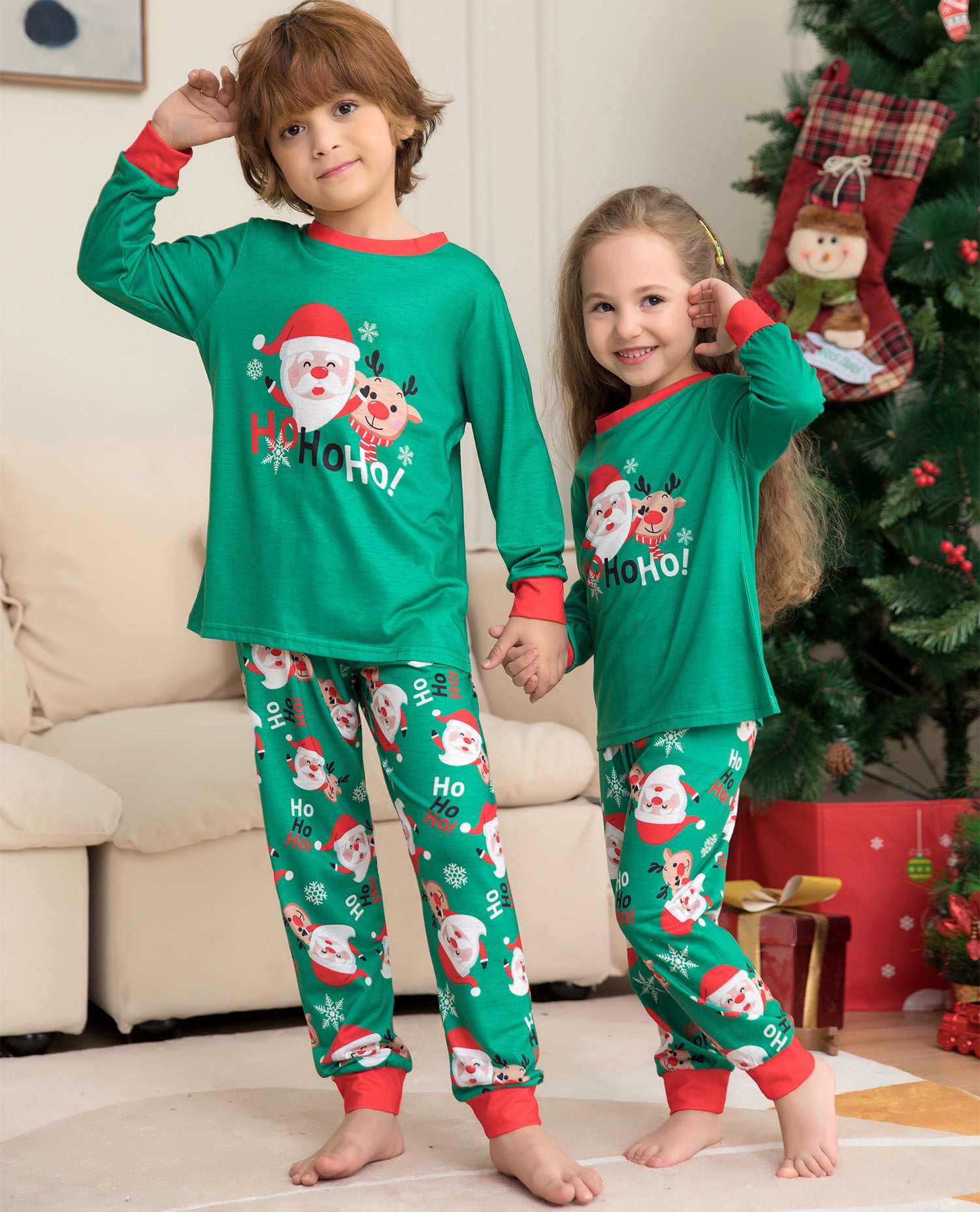 Christmas Pajamas For Family Matching Family Christmas PJs Sets Santa Claus Printed Top Sleepwear - Nyaabs