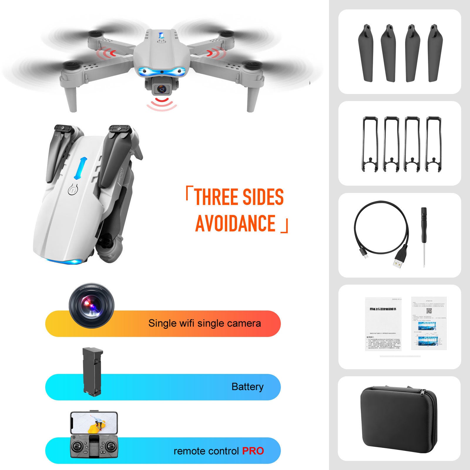 4K Dual Camera Remote Control Three-sided Obstacle Avoidance Drone - Nyaabs