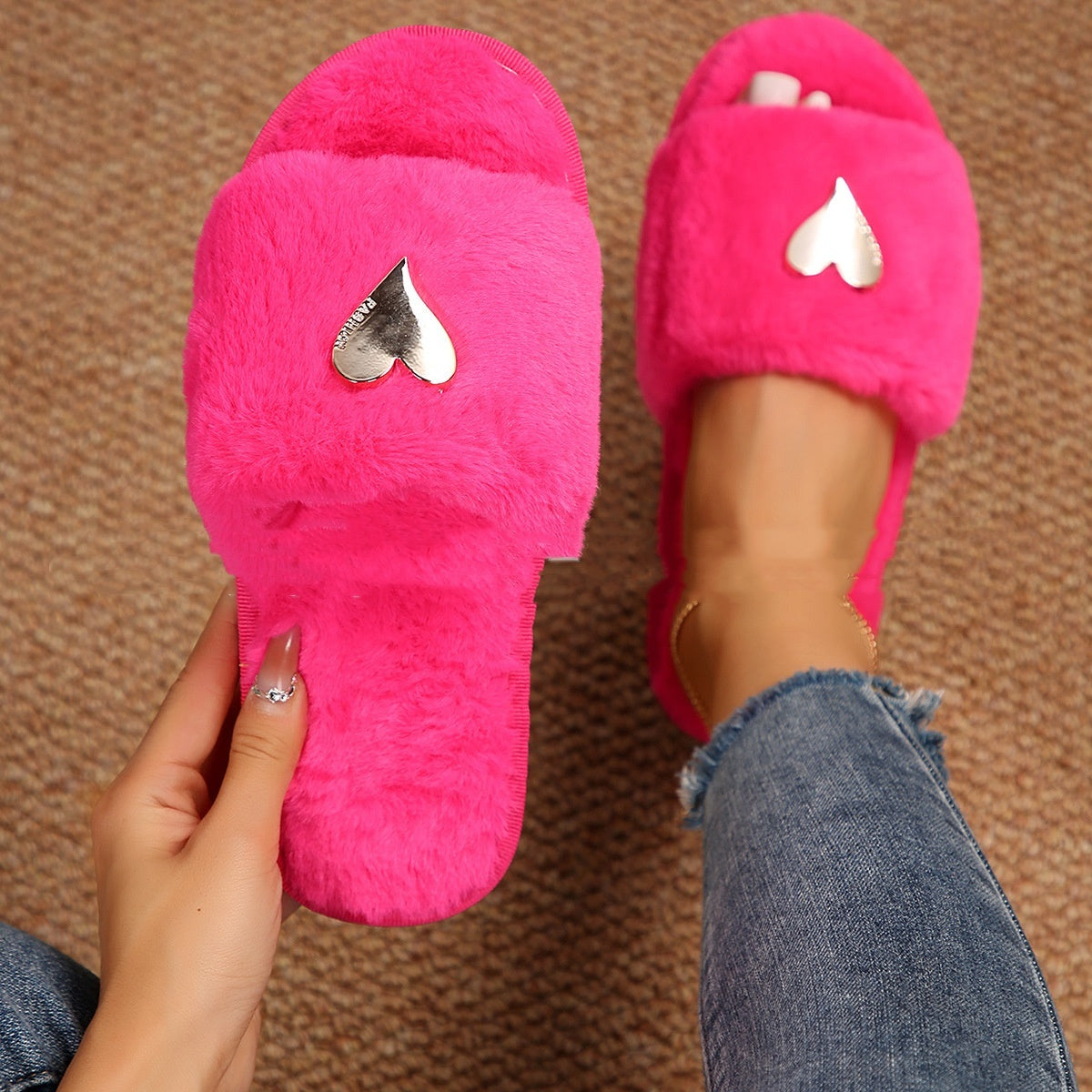 Fluffy Slipper Fall Winter Warm Home Fur Furry Slippers Women Plush Shoes Indoor House Fuzzy Flip Flops Female Padded Fleece Living Bedroom - Nyaabs