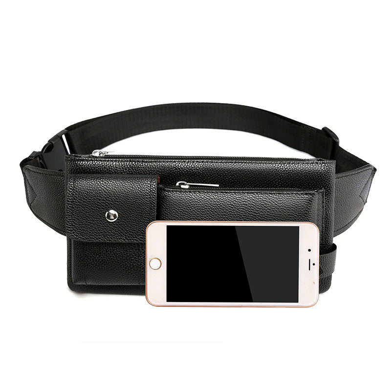 Men's Belt Bag Classic Solid Color PU Leather Waist Bag Outdoor Leisure Travel Fanny Pack Purse - Nyaabs