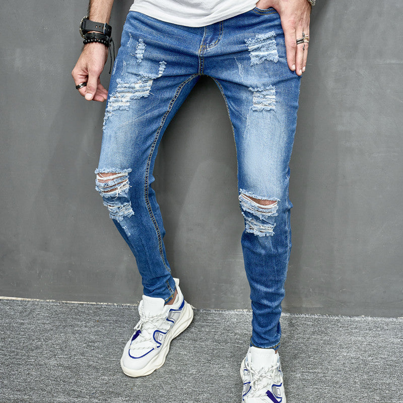 Men's Street Distressed Slim Fit Elastic Jeans - Nyaabs