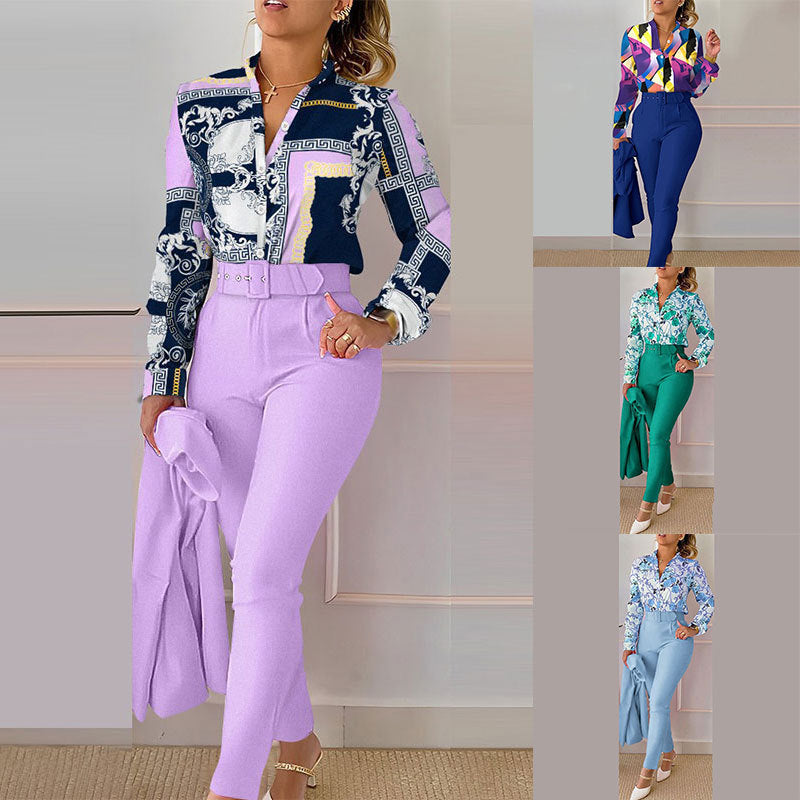 Women's Clothing New Elegant Printed Trousers Long Sleeve Fashion Casual Set - Nyaabs