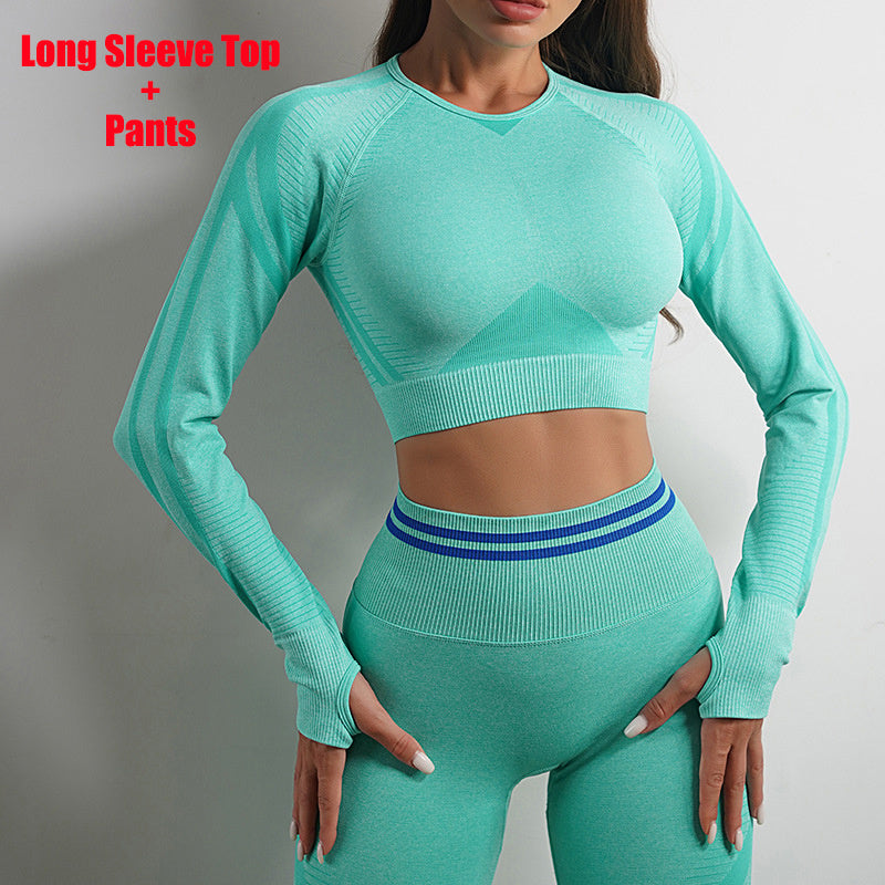 Seamless Yoga Pants Sports Gym Fitness Leggings Or Long Sleeve Tops Outfits Butt Lifting Slim Workout Sportswear Clothing - Nyaabs