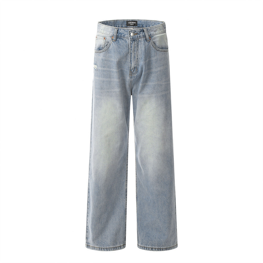 Distressed Wash Wide-leg Jeans Retro - Nyaabs