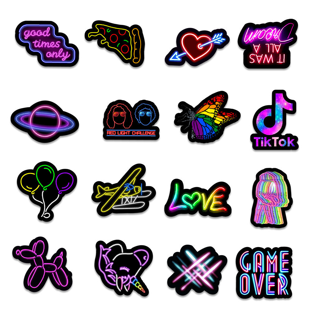 50 New Neon Stickers Car Trunk Phone Water Cup Decoration Stickers - Nyaabs