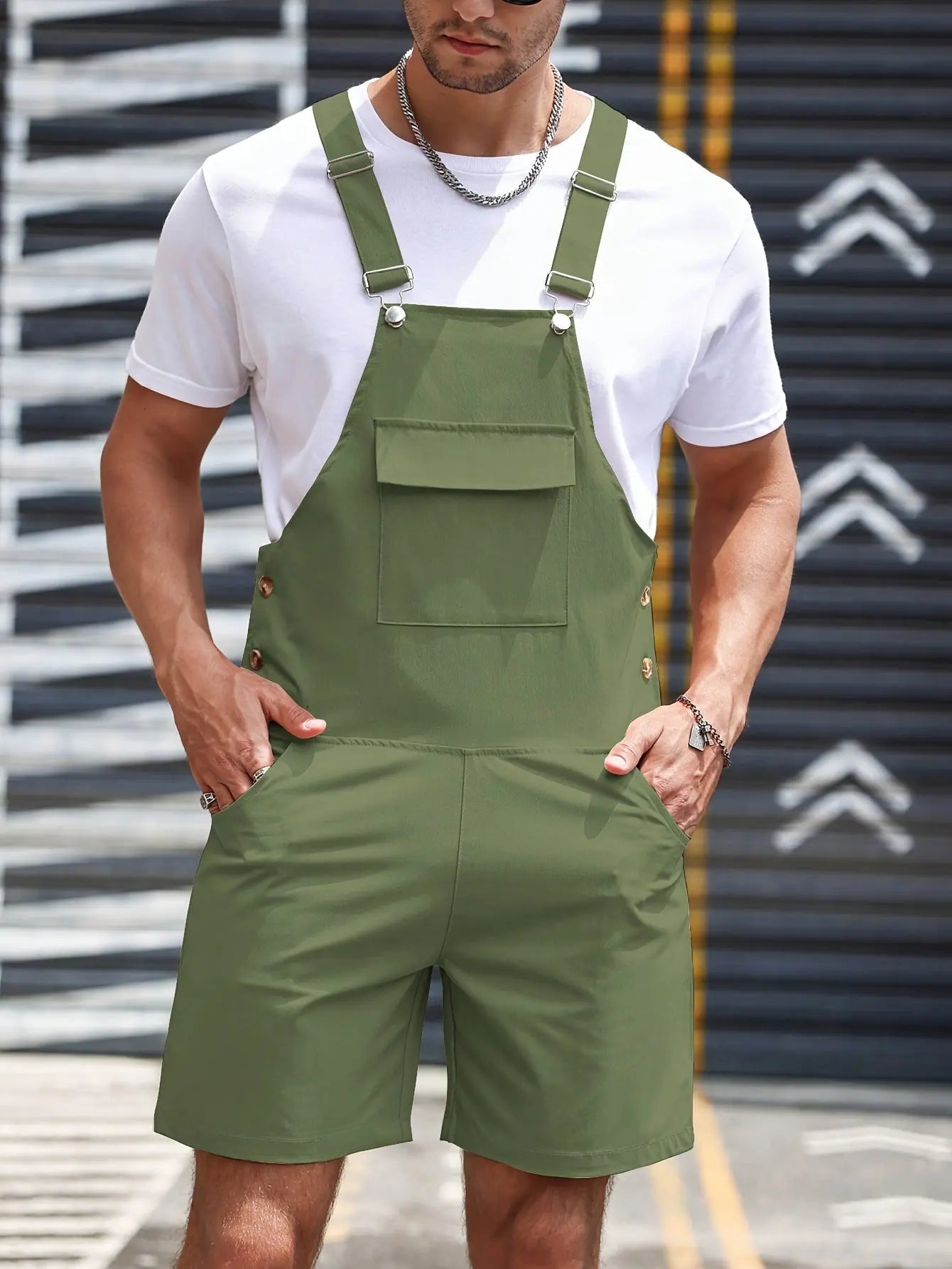 Men's Solid Color Fashion Casual Suspender Trousers - Nyaabs